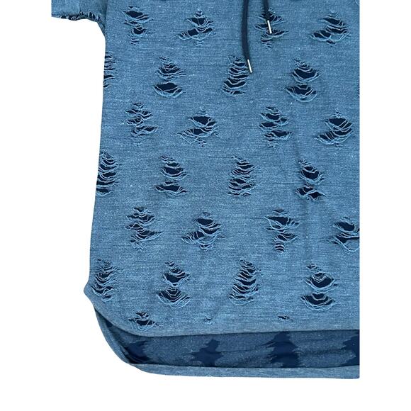 Becker & Mercer Mens Navy Blue Thrashed Distressed Hooded T Shirt Sz L Grunge - Picture 5 of 11